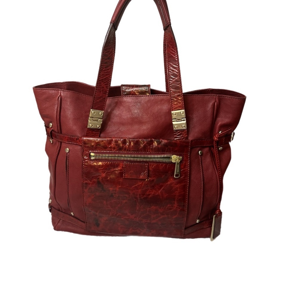 GRYSON Red Leather Tote with Vintage Charm